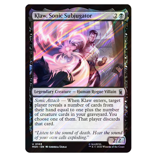 Klaw, Sonic Subjugator 0103 card from the Magic The Gathering set Marvel Super Heroes