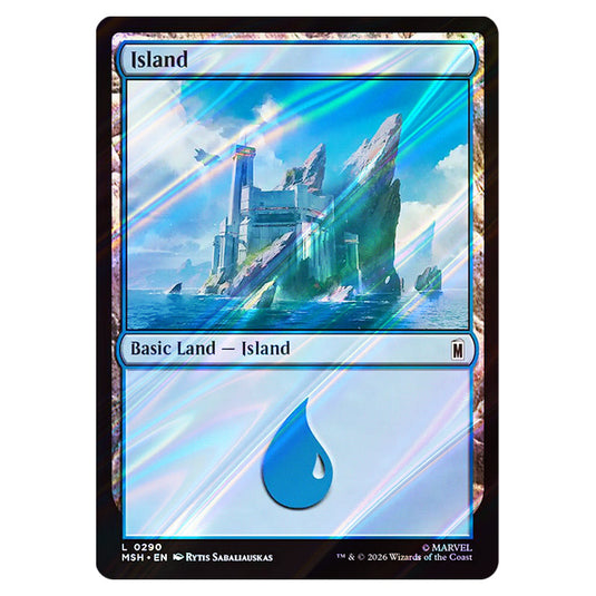 Island 0290 card from the Magic The Gathering set Marvel Super Heroes