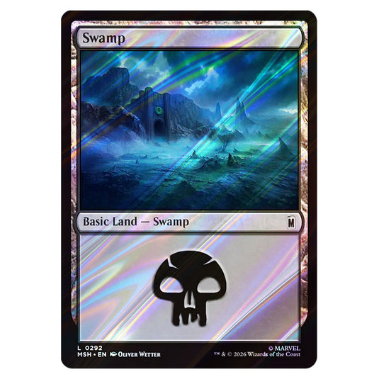 Swamp 0292 card from the Magic The Gathering set Marvel Super Heroes