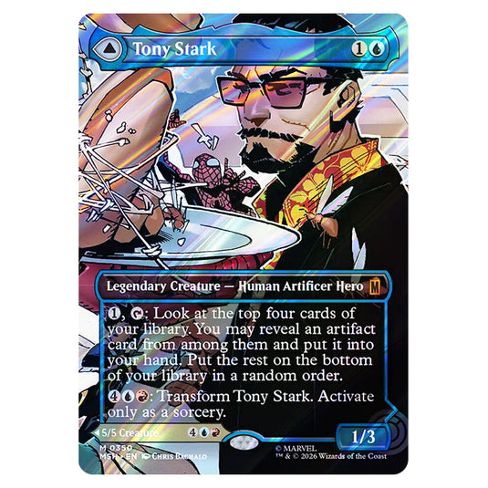 Tony Stark // The Invincible Iron Man 0350 card from the Magic The Gathering set Marvel Super Heroes