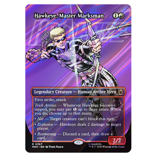 Hawkeye, Master Marksman 0367 card from the Magic The Gathering set Marvel Super Heroes