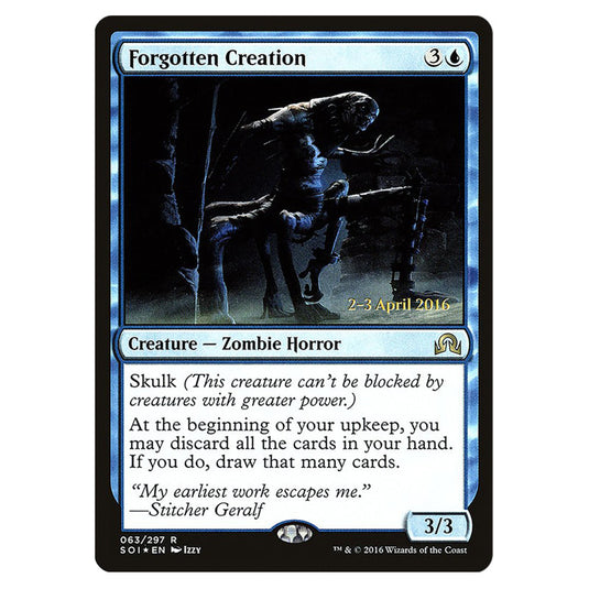 Forgotten Creation 63s card from the Magic The Gathering set Shadows Over Innistrad Promos