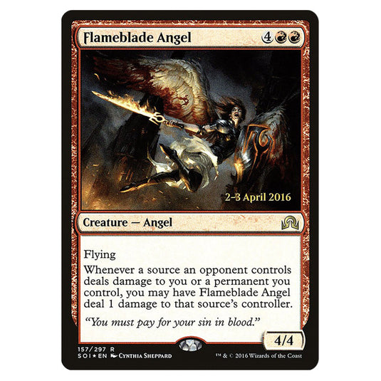 Flameblade Angel 157s card from the Magic The Gathering set Shadows Over Innistrad Promos
