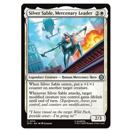 Silver Sable, Mercenary Leader 0013 card from the Magic The Gathering set Marvel's Spider-Man