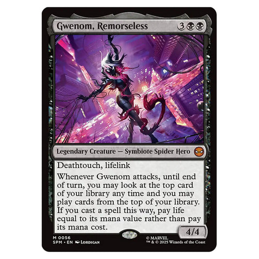 Gwenom, Remorseless 0056 card from the Magic The Gathering set Marvel's Spider-Man