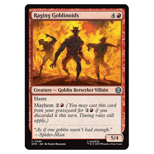 Raging Goblinoids 0085 card from the Magic The Gathering set Marvel's Spider-Man