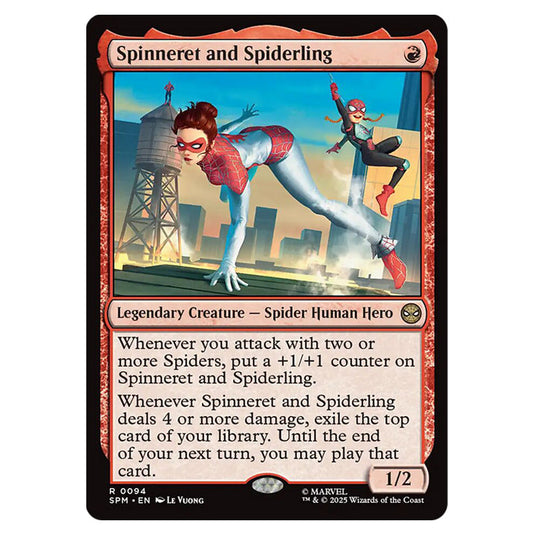 Spinneret and Spiderling 0094 card from the Magic The Gathering set Marvel's Spider-Man