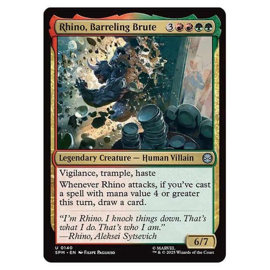 Rhino, Barreling Brute 0140 card from the Magic The Gathering set Marvel's Spider-Man