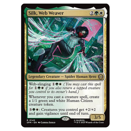 Silk, Web Weaver 0145 card from the Magic The Gathering set Marvel's Spider-Man