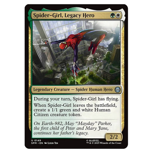 Spider-Girl, Legacy Hero 0149 card from the Magic The Gathering set Marvel's Spider-Man