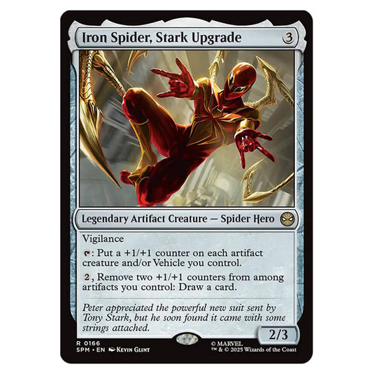 Iron Spider, Stark Upgrade 0166 card from the Magic The Gathering set Marvel's Spider-Man