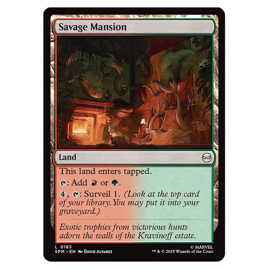 Savage Mansion 0183 card from the Magic The Gathering set Marvel's Spider-Man