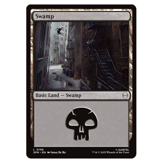 Swamp 0196 card from the Magic The Gathering set Marvel's Spider-Man