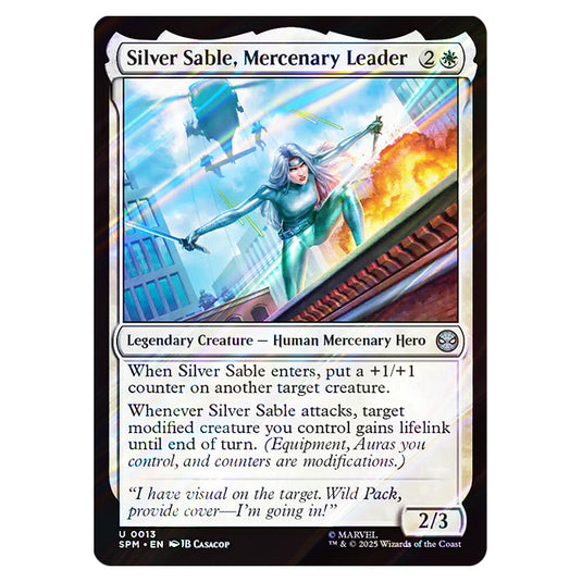Silver Sable, Mercenary Leader 0013 card from the Magic The Gathering set Marvel's Spider-Man
