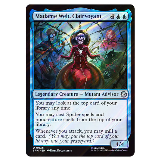 Madame Web, Clairvoyant 0036 card from the Magic The Gathering set Marvel's Spider-Man