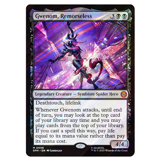 Gwenom, Remorseless 0056 card from the Magic The Gathering set Marvel's Spider-Man