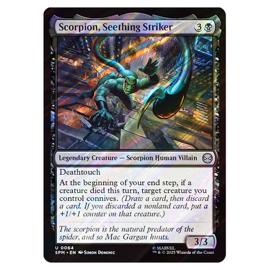 Scorpion, Seething Striker 0064 card from the Magic The Gathering set Marvel's Spider-Man