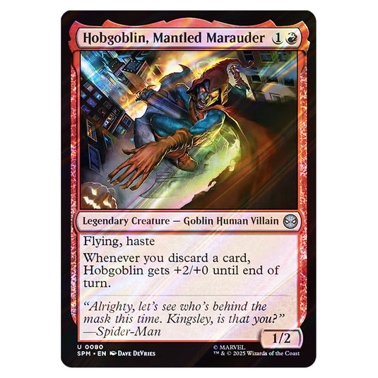 Hobgoblin, Mantled Marauder 0080 card from the Magic The Gathering set Marvel's Spider-Man