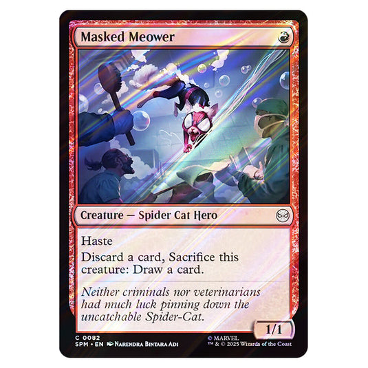 Masked Meower 0082 card from the Magic The Gathering set Marvel's Spider-Man