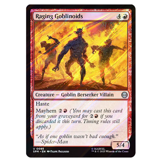 Raging Goblinoids 0085 card from the Magic The Gathering set Marvel's Spider-Man