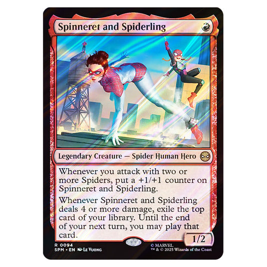 Spinneret and Spiderling 0094 card from the Magic The Gathering set Marvel's Spider-Man