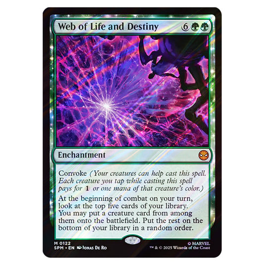 Web of Life and Destiny 0122 card from the Magic The Gathering set Marvel's Spider-Man