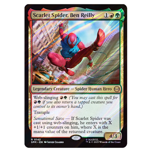 Scarlet Spider, Ben Reilly 0142 card from the Magic The Gathering set Marvel's Spider-Man