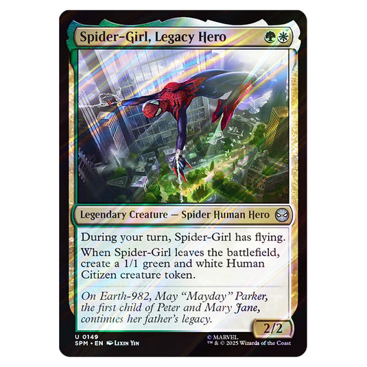 Spider-Girl, Legacy Hero 0149 card from the Magic The Gathering set Marvel's Spider-Man