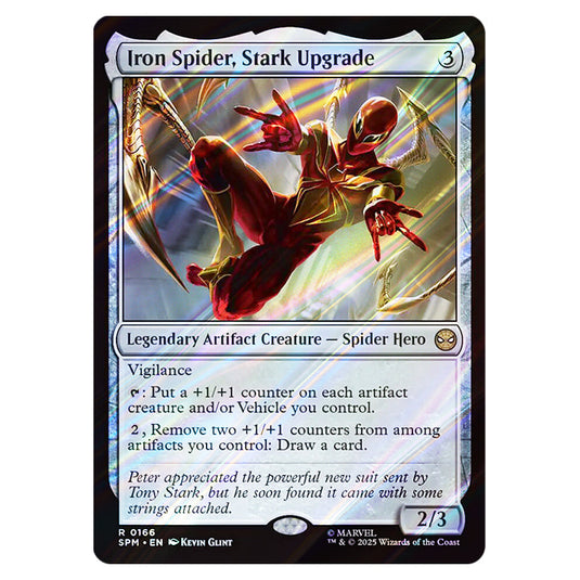 Iron Spider, Stark Upgrade 0166 card from the Magic The Gathering set Marvel's Spider-Man