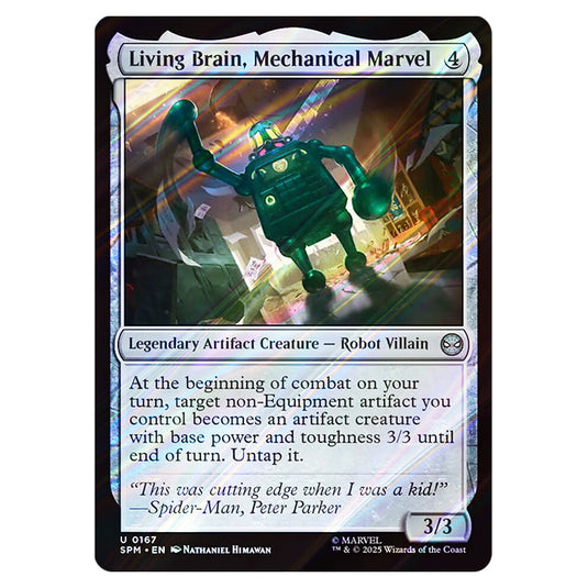 Living Brain, Mechanical Marvel 0167 card from the Magic The Gathering set Marvel's Spider-Man