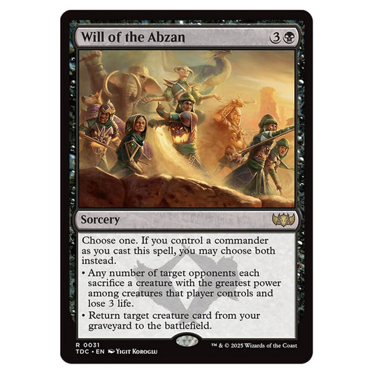 Will of the Abzan 0031 card from the Magic The Gathering set Tarkir: Dragonstorm Commander