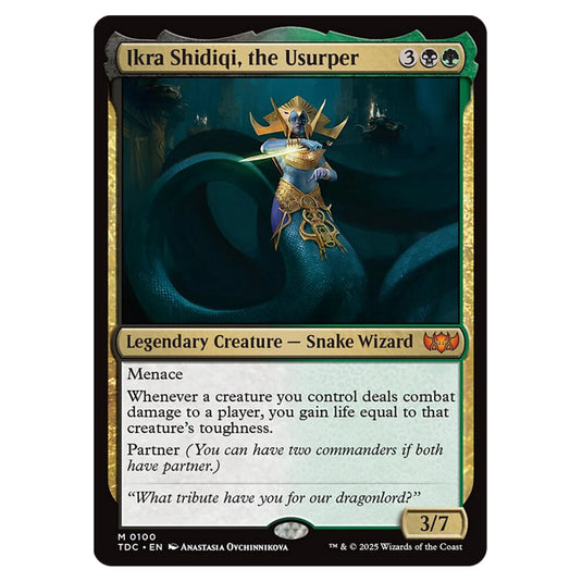 Ikra Shidiqi, the Usurper 0100 card from the Magic The Gathering set Tarkir: Dragonstorm Commander