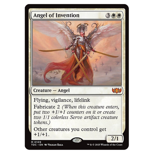 Angel of Invention 0109 card from the Magic The Gathering set Tarkir: Dragonstorm Commander