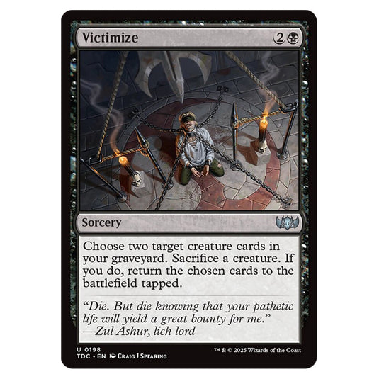 Victimize 0198 card from the Magic The Gathering set Tarkir: Dragonstorm Commander