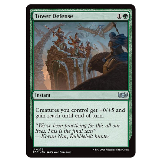 Tower Defense 0275 card from the Magic The Gathering set Tarkir: Dragonstorm Commander
