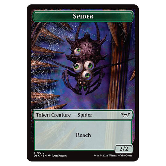 Spider Token (Green 2/2) 0012 card from the Magic The Gathering set Duskmourn: House of Horror Tokens