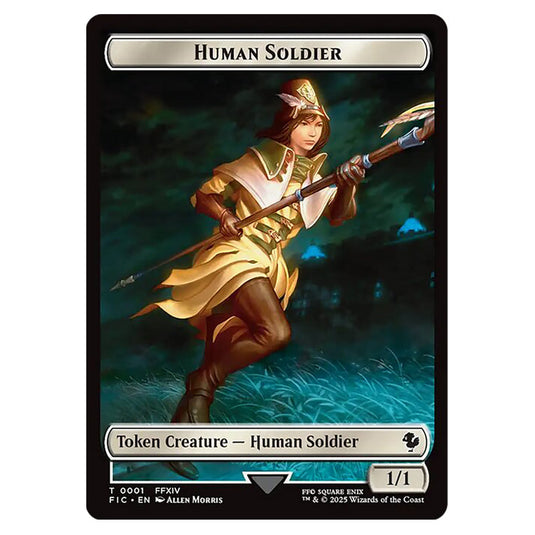 Human Soldier 0001 card from the Magic The Gathering set Universes Beyond - Final Fantasy - Commander - Tokens