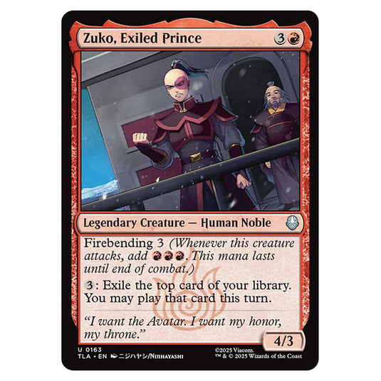Zuko, Exiled Prince 0163 card from the Magic The Gathering set Avatar The Last Airbender