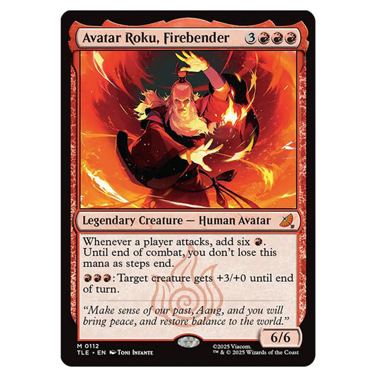 Avatar Roku, Firebender 0112 card from the Magic The Gathering set Avatar: The Last Airbender Eternal