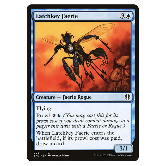 Latchkey Faerie 028 card from the Magic The Gathering set Zendikar Rising Commander