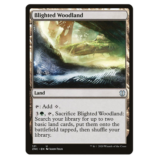 Blighted Woodland 121 card from the Magic The Gathering set Zendikar Rising Commander