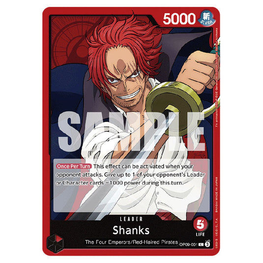 Shanks OP09-001 card from the One Piece set Emperors In The New World