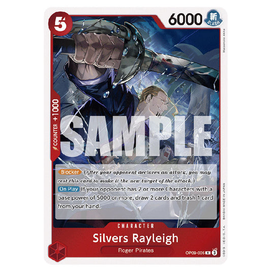 Silvers Rayleigh OP09-005 card from the One Piece set Emperors In The New World