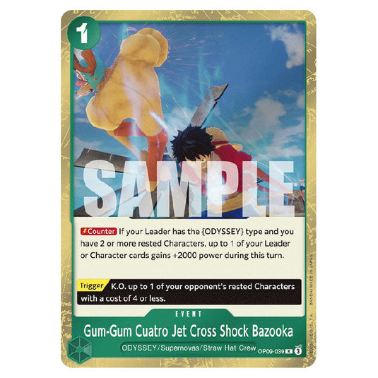 Gum-Gum Cuatro Jet Cross Shock Bazooka OP09-039 card from the One Piece set Emperors In The New World