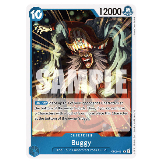 Buggy OP09-051 card from the One Piece set Emperors In The New World