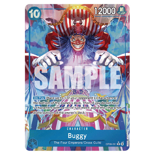 Buggy OP09-051a card from the One Piece set Emperors In The New World