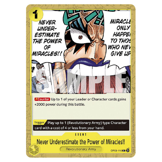 Never Underestimate the Power of Miracles!! OP09-116 card from the One Piece set Emperors In The New World