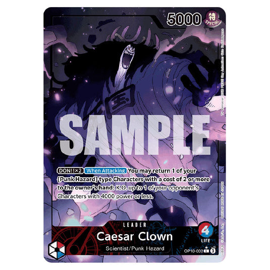 Caesar Clown OP10-002a card from the One Piece set Royal Blood