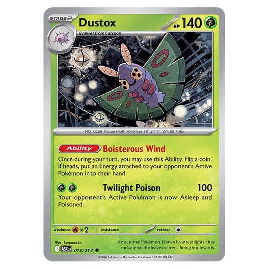 Dustox 015 card from the Pokemon set Ascended Heroes