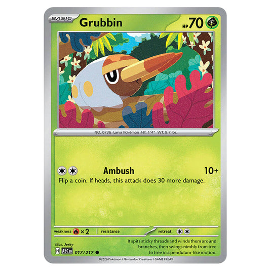 Grubbin 017 card from the Pokemon set Ascended Heroes